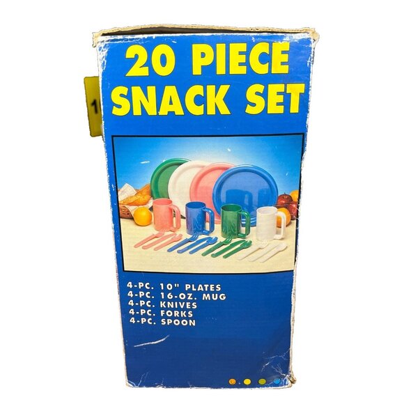 Vintage 20 Pc Snack Set Plastic Tableware 4 Person Setting Camping Picnic Orange - Picture 4 of 6
